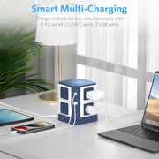 PD 65W USB Power Strip Tower Surge Protector, Desktop Charging Station with 8-Outlet Widely Spaced AC Outlets with 2 USB-A USB-C PD3.0 Ports, 4.9Ft Heavy-Duty Extension Cord for Home Office